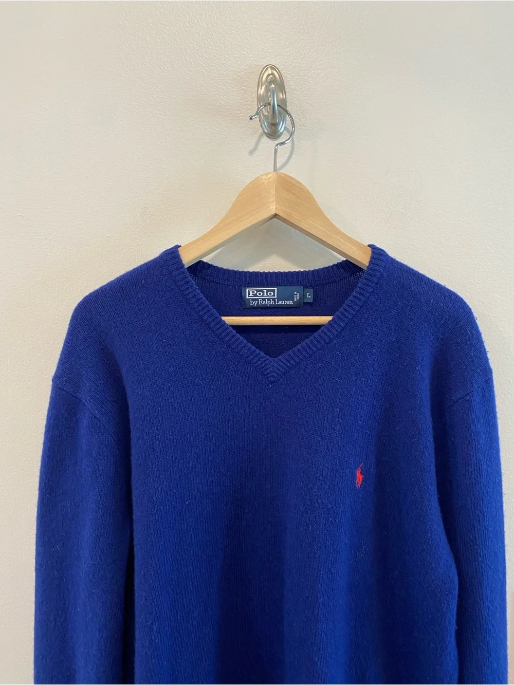 Vintage Polo Ralph Lauren Mens V Neck Sweater size large 100% lambswool preppy